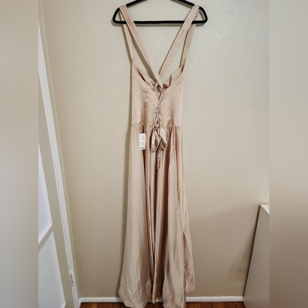 Show Me Your MuMu Abigail Maxi Champagne Luxe Satin Dress L Wedding Party Prom - Picture 6 of 8